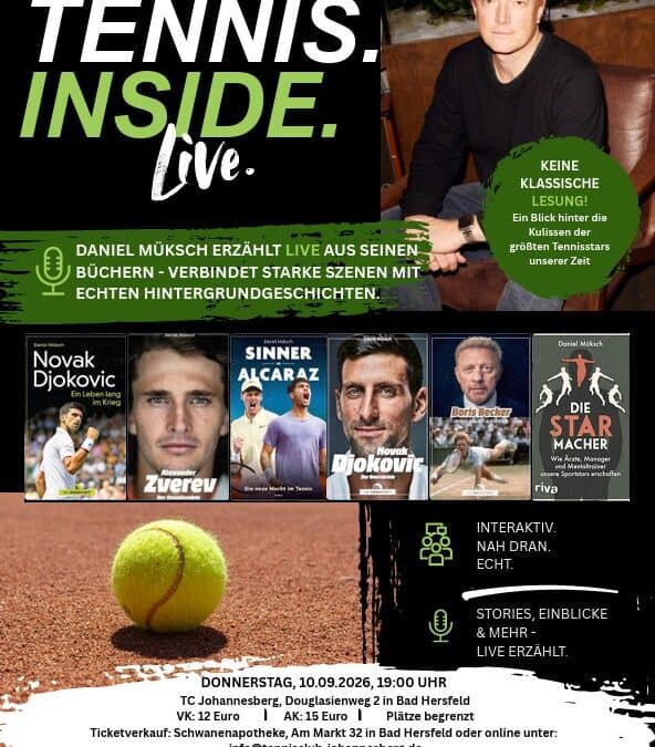 Lesung Daniel Müksch: Tennis.Inside.Live – Die großen Tennisstars – ihre Siege, ihre Krisen, ihre Geschichten